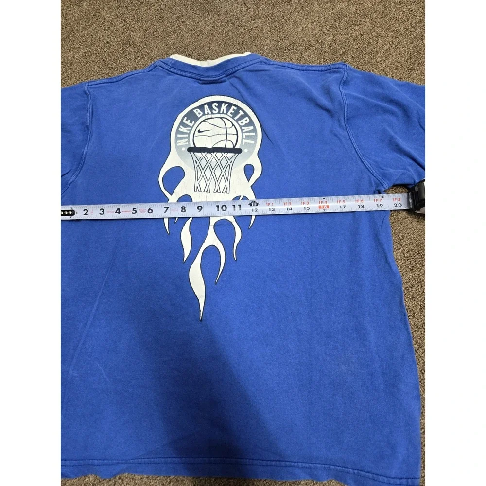 Vintage NIKE Long Sleeve‎ T Shirt Size (XL) Youth Rare Y2K Flames Fire Logo Blue